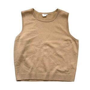 J. Crew Women's Sweater Shell Vest XL Wool Tan Brown Crewneck Pullover Crewneck